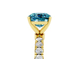 Yellow gold Cushion Cut Blue Topaz Solitaire Ring with Pavé Accents and Four-Prong Setting_5