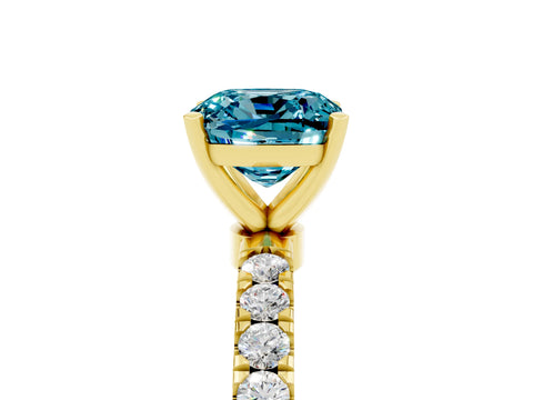 Yellow gold Cushion Cut Blue Topaz Solitaire Ring with Pavé Accents and Four-Prong Setting_5