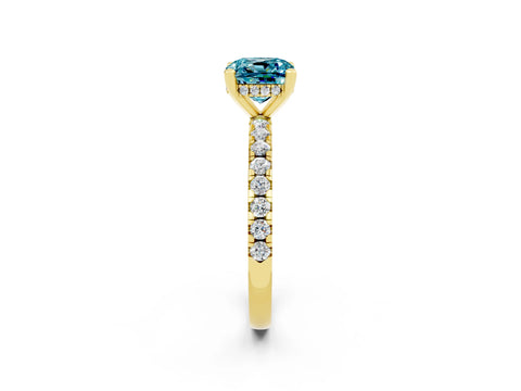Yellow gold Cushion Cut Blue Topaz Solitaire Ring with Pavé Band and Four-Prong Setting_38