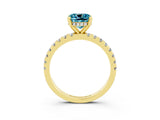 Yellow gold Cushion Cut Blue Topaz Solitaire Ring with Pavé Band and Four-Prong Setting_39