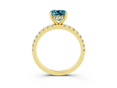 Yellow gold Cushion Cut Blue Topaz Solitaire Ring with Pavé Band and Four-Prong Setting_39