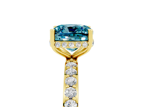 Yellow gold Cushion Cut Blue Topaz Solitaire Ring with Pavé Band and Hidden Halo_17