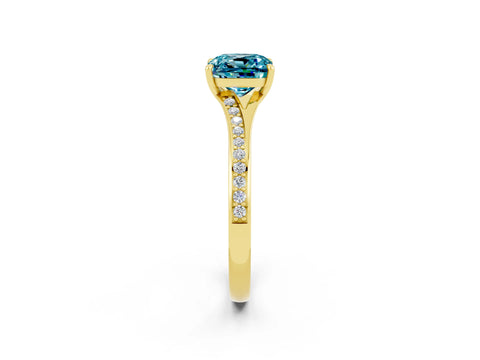 Yellow gold Cushion Cut Blue Topaz Solitaire Ring with Pavé Band and Prong Setting_14