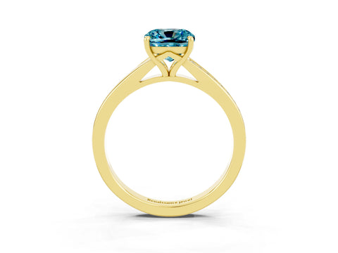 Yellow gold Cushion Cut Blue Topaz Solitaire Ring with Pavé Band and Prong Setting_15