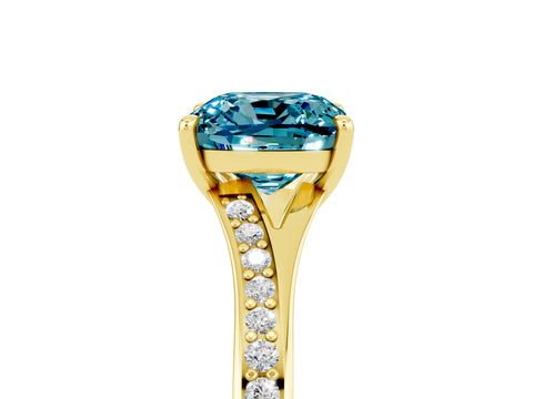 Yellow gold Cushion Cut Blue Topaz Solitaire Ring with Pavé Band and Prong Setting_17
