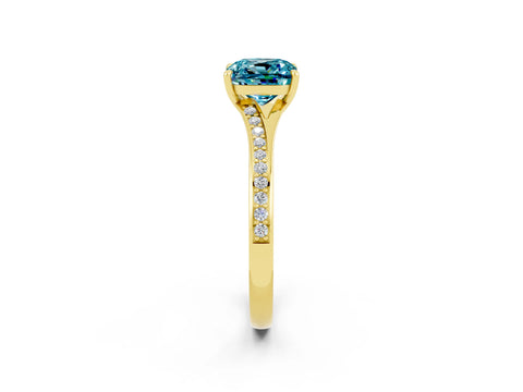 Yellow gold Cushion Cut Blue Topaz Solitaire Ring with Pavé Band and Prong Setting_2