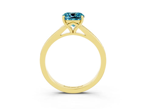 Yellow gold Cushion Cut Blue Topaz Solitaire Ring with Pavé Band and Prong Setting_3