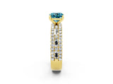 Yellow gold Cushion Cut Blue Topaz Solitaire Ring with Pavé and Channel Set Band_2