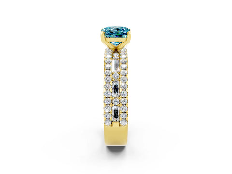 Yellow gold Cushion Cut Blue Topaz Solitaire Ring with Pavé and Channel Set Band_2