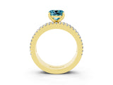 Yellow gold Cushion Cut Blue Topaz Solitaire Ring with Pavé and Channel Set Band_3