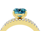 Yellow gold Cushion Cut Blue Topaz Solitaire Ring with Pavé and Channel Set Band_4