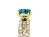 Yellow gold Cushion Cut Blue Topaz Solitaire Ring with Pavé and Channel Set Band_5