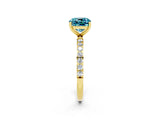 Yellow gold Cushion Cut Blue Topaz Solitaire Ring with Pave Band and Four Prong Setting_38