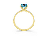 Yellow gold Cushion Cut Blue Topaz Solitaire Ring with Pave Band and Four Prong Setting_39