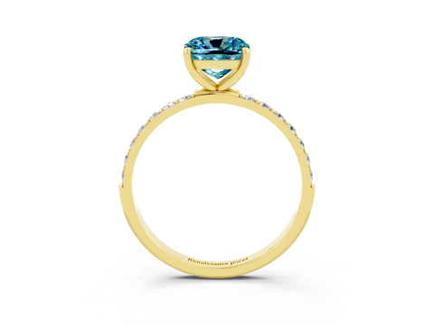 Yellow gold Cushion Cut Blue Topaz Solitaire Ring with Pave Band and Four Prong Setting_39
