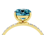 Yellow gold Cushion Cut Blue Topaz Solitaire Ring with Pave Band and Four Prong Setting_40