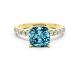 Yellow gold Cushion Cut Blue Topaz Solitaire Ring with Round  Pavé Band and Four-Prong Setting_36