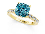 Yellow gold Cushion Cut Blue Topaz Solitaire Ring with Round  Pavé Band and Four-Prong Setting_37