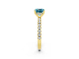 Yellow gold Cushion Cut Blue Topaz Solitaire Ring with Round  Pavé Band and Four-Prong Setting_38