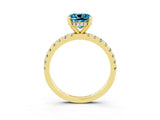 Yellow gold Cushion Cut Blue Topaz Solitaire Ring with Round  Pavé Band and Four-Prong Setting_39