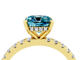 Yellow gold Cushion Cut Blue Topaz Solitaire Ring with Round  Pavé Band and Four-Prong Setting_40