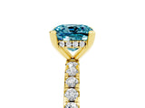 Yellow gold Cushion Cut Blue Topaz Solitaire Ring with Round  Pavé Band and Four-Prong Setting_41