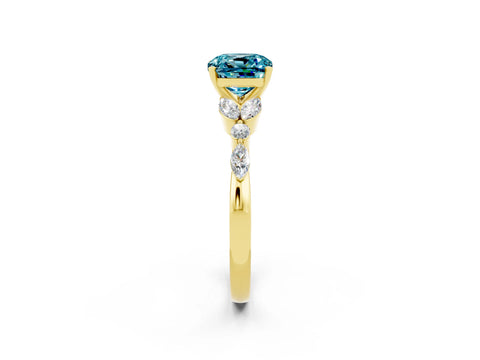 Yellow gold Cushion Cut Blue Topaz Solitaire Ring with Side Stones and Four-Prong Setting_14