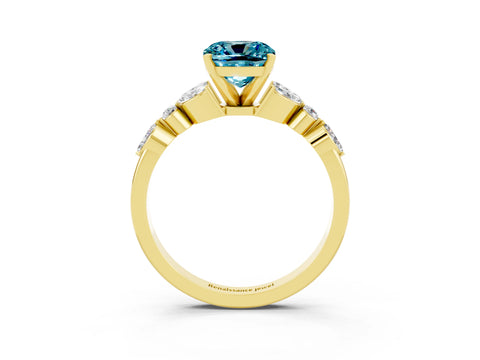 Yellow gold Cushion Cut Blue Topaz Solitaire Ring with Side Stones and Four-Prong Setting_15