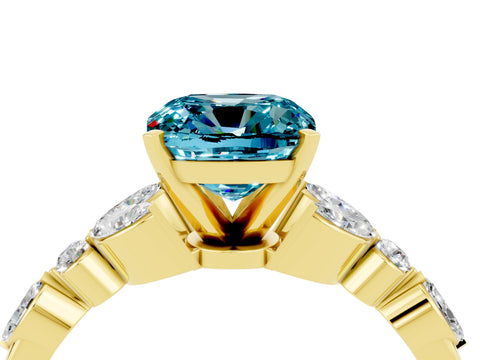 Yellow gold Cushion Cut Blue Topaz Solitaire Ring with Side Stones and Four-Prong Setting_16