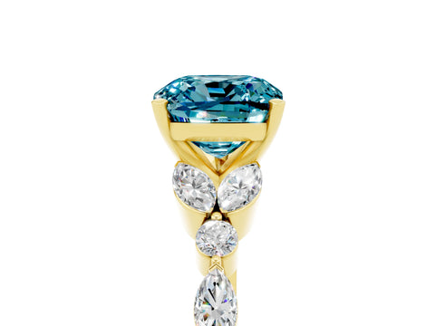 Yellow gold Cushion Cut Blue Topaz Solitaire Ring with Side Stones and Four-Prong Setting_17