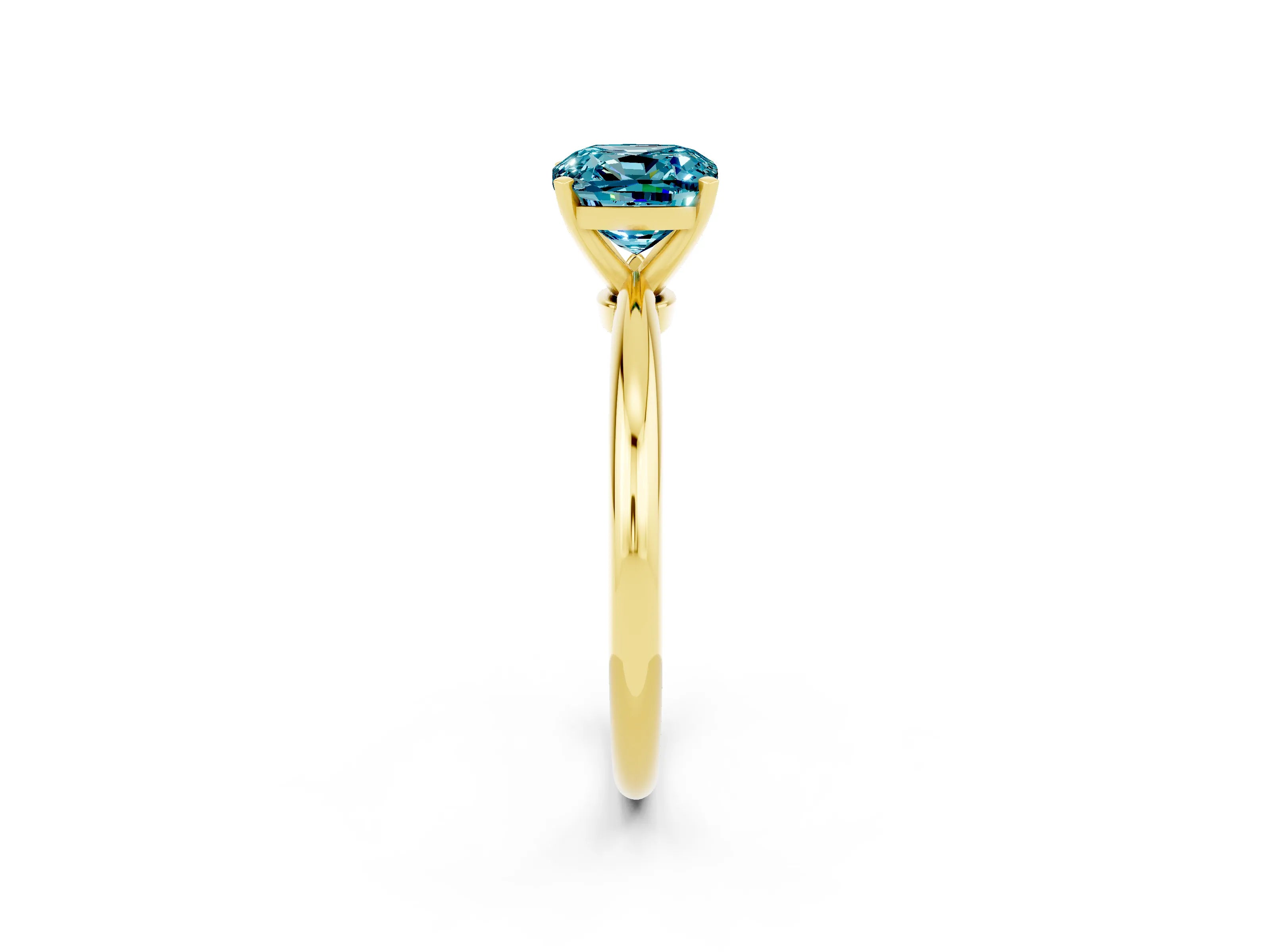 Yellow gold Cushion Cut Blue Topaz Solitaire Ring with Six-Prong Setting and Classic Band_2