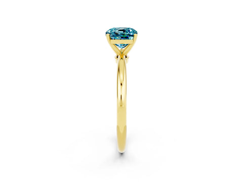 Yellow gold Cushion Cut Blue Topaz Solitaire Ring with Six-Prong Setting and Classic Band_2