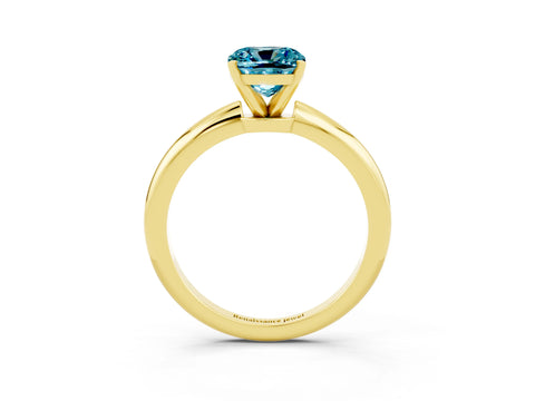 Yellow gold Cushion Cut Blue Topaz Solitaire Ring with Six-Prong Setting and Classic Band_3