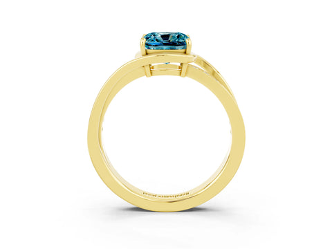 Yellow gold Cushion Cut Blue Topaz Solitaire Ring with Split Shank and Prong Setting_3