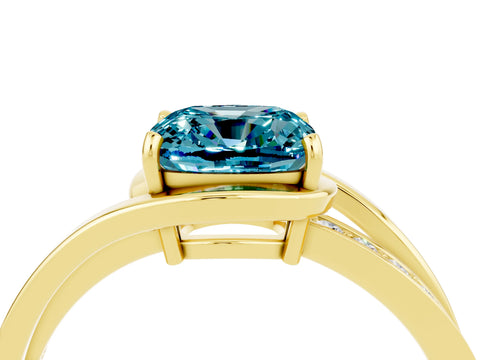 Yellow gold Cushion Cut Blue Topaz Solitaire Ring with Split Shank and Prong Setting_4