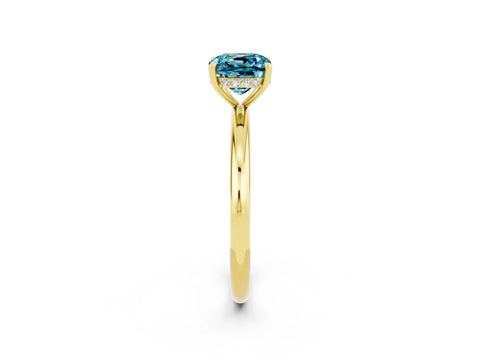 Yellow gold Cushion Cut Blue Topaz Solitaire Ring with Thin Band and Four-Prong Setting_2