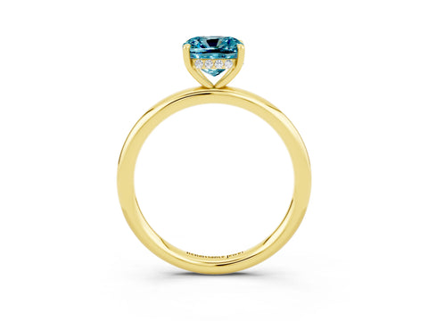 Yellow gold Cushion Cut Blue Topaz Solitaire Ring with Thin Band and Four-Prong Setting_3