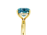 Yellow gold Cushion Cut Blue Topaz Solitaire Ring with Thin Band and Four-Prong Setting_5