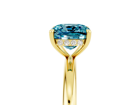 Yellow gold Cushion Cut Blue Topaz Solitaire Ring with Thin Band and Four-Prong Setting_5