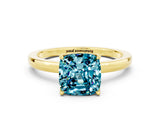 Yellow gold Cushion Cut Blue Topaz Solitaire Ring with Thin Band and Prong Setting_12
