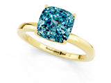 Yellow gold Cushion Cut Blue Topaz Solitaire Ring with Thin Band and Prong Setting_13