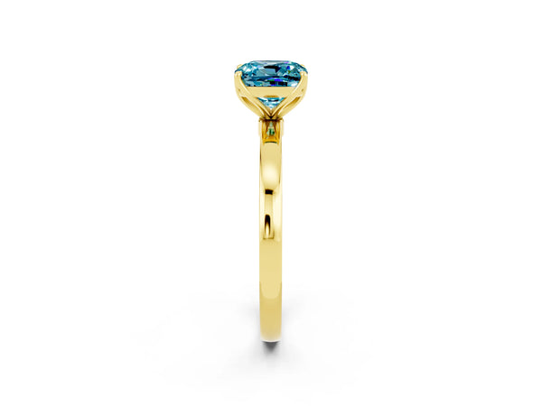 Yellow gold Cushion Cut Blue Topaz Solitaire Ring with Thin Band and Prong Setting