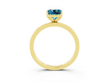 Yellow gold Cushion Cut Blue Topaz Solitaire Ring with Thin Band and Prong Setting_15