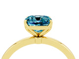 Yellow gold Cushion Cut Blue Topaz Solitaire Ring with Thin Band and Prong Setting_16
