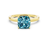 Yellow gold Cushion Cut Blue Topaz Solitaire Ring with Thin Band and Prong Setting_24