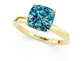Yellow gold Cushion Cut Blue Topaz Solitaire Ring with Thin Band and Prong Setting_25