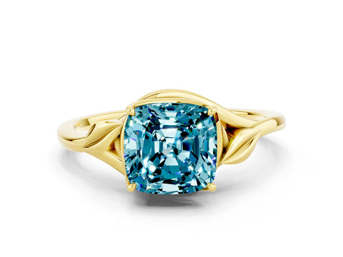 Yellow gold Cushion Cut Blue Topaz Solitaire Ring with Twist Band and Four-Prong Setting_24