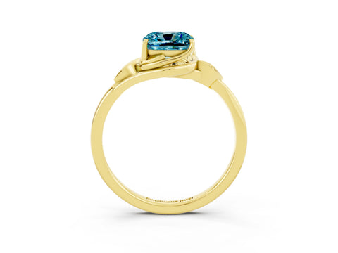 Yellow gold Cushion Cut Blue Topaz Solitaire Ring with Twist Band and Four-Prong Setting_27