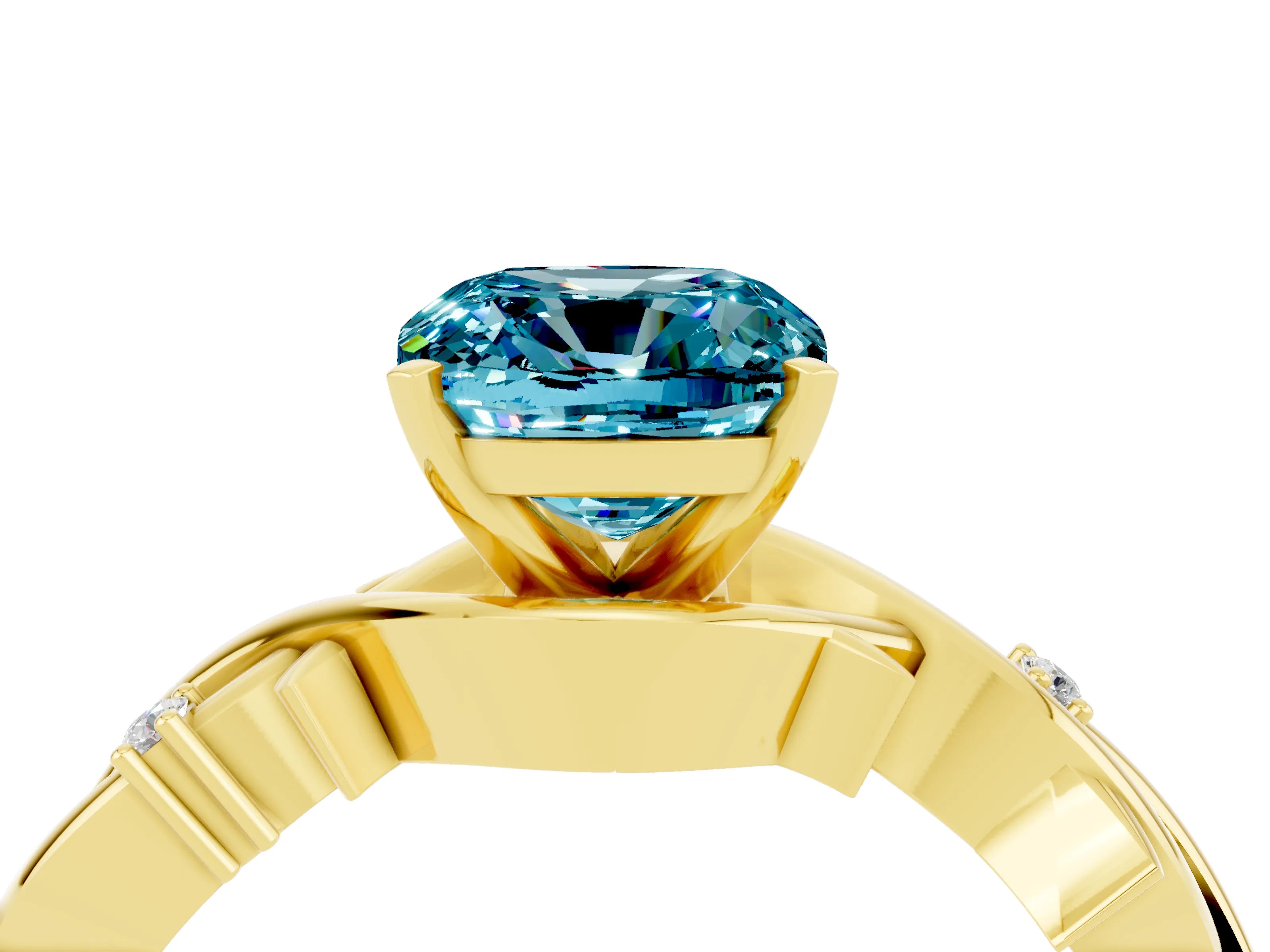 Yellow gold Cushion Cut Blue Topaz Solitaire Ring with Twisted Band and Prong Setting_4