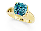 Yellow gold Cushion Cut Blue Topaz Solitaire Ring with Wide Band and Prong Setting_1